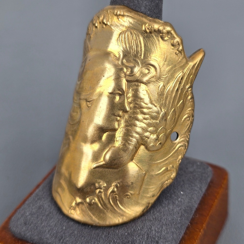 Art Nouveau Repousse Style Woman Profile Stamping Bicycle Badge Metal Component
